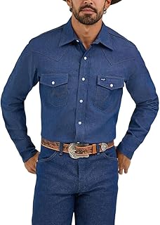 Wrangler Men's Cowboy Cut Western Chambray Snap Long Sleeve Work Shirt