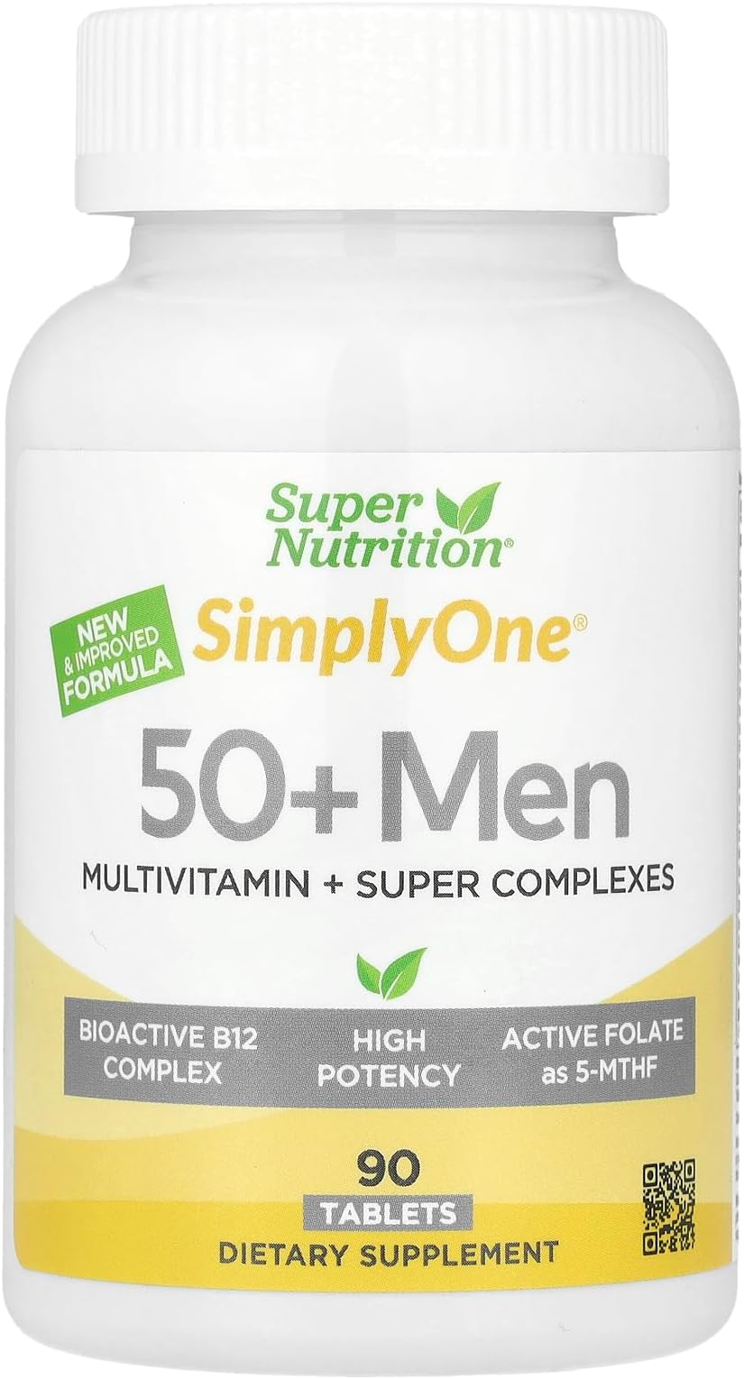 Super Nutrition Simply One®, Men's 50+ Multivitamin with Super Adaptogens, B12, Greens, Spices & Antioxidants, 90 Tablets