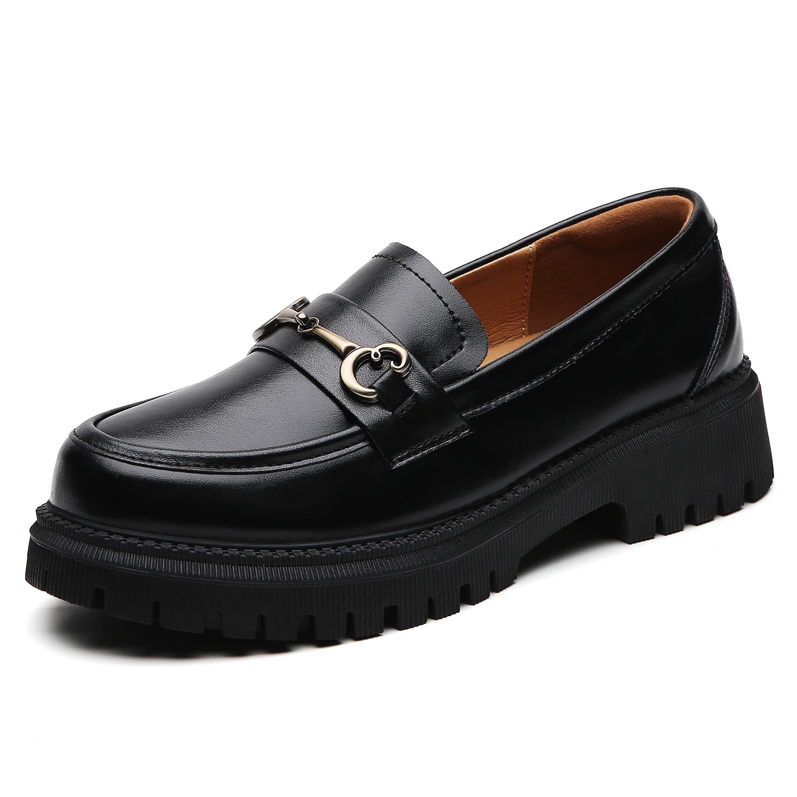 OKJ Black Loafers for Women Chunky Women's Loafers & Slip-ons Penny Comfort Shoes Metal Chain Dressy Office Work Slip on Platform Loafers for Womens