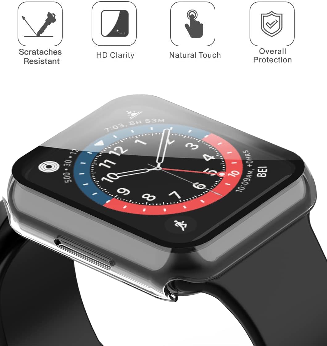 Misxi 2 Pack Hard PC Case with Tempered Glass Screen Protector Compatible with Apple Watch Series 7 41mm, Ultra-Thin Scratch Resistant Overall Protective Cover for iWatch S7, Transparent