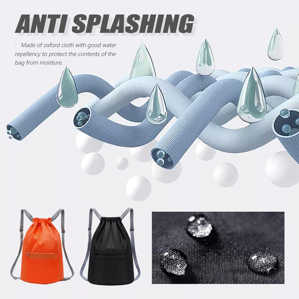 Drawstring Gym Bag Waterproof Swimming Bags Large Sports Backpack Foldable Draw String Bag for School Sports Storage Beach Travel Personalised Sackpack for Men Women Kids Girls Students (Black) - Image 3