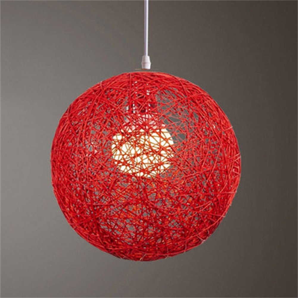 Thaookte Red Rattan Lampshade, Round Lamp Shade, Wicker Lampshade, Lamp Shades Ceiling Light Shade Bedroom Light Cover, Lampshade Christmas Light Lampshades For Ceiling Lights, Living Room Kitchen