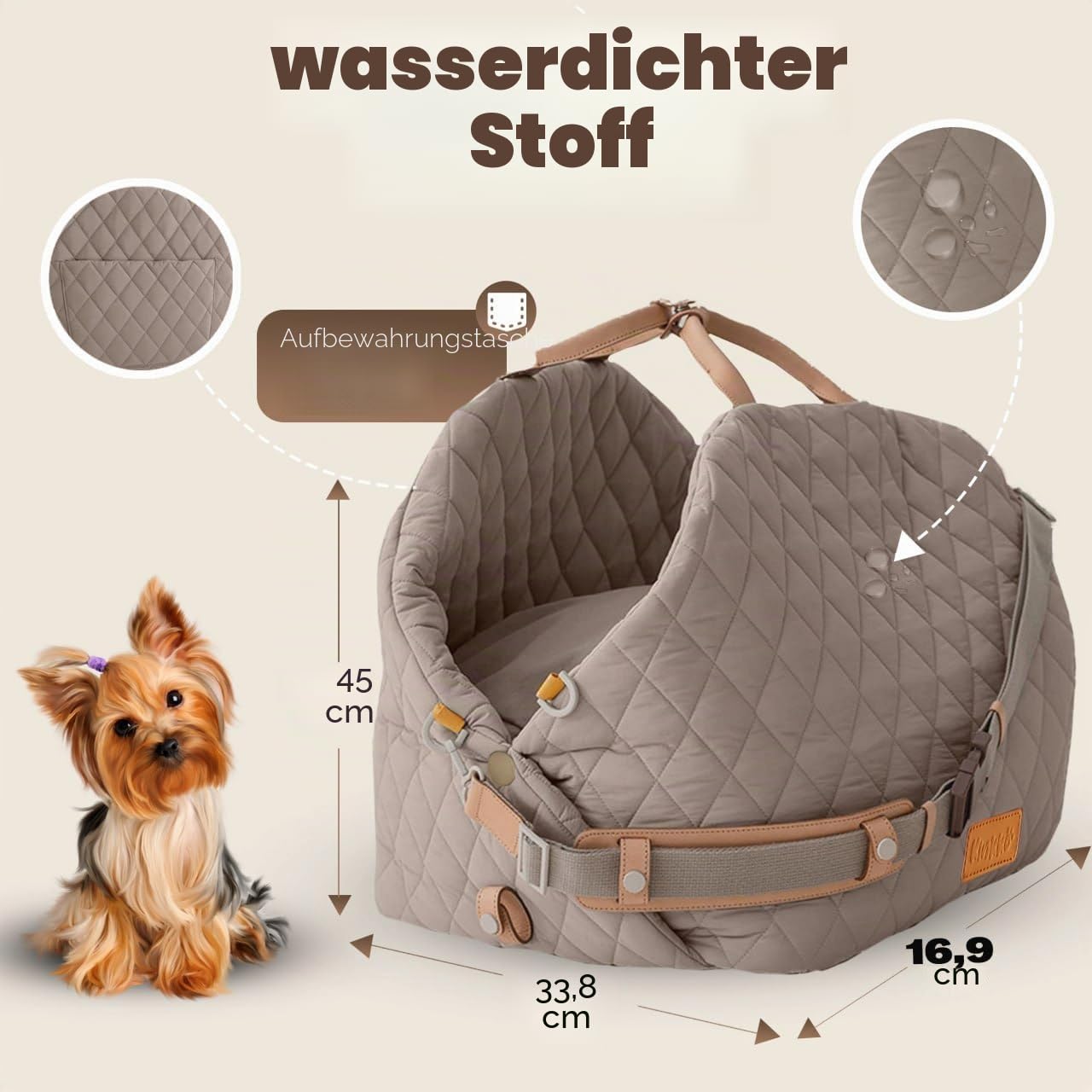 Hundereisetasche 3-in-1 Haustiertragetasche und Welpenautositz mit kleinem Hundekissen 0-8,2 kg, Aufbewahrungstasche, Clip-on-Sicherheitsleine, wasserdichte kleine Hundetragetasche, Grau