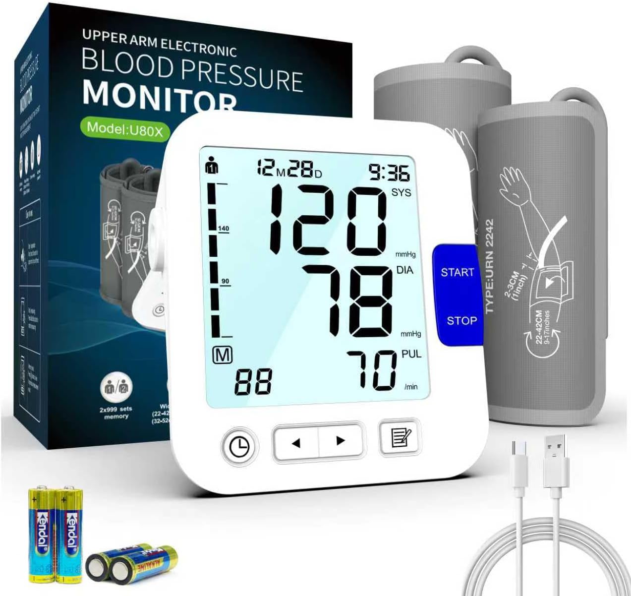 Automatic Upper Arm Blood Pressure Monitor L/XL/Extra Large Cuff(9-21 in)