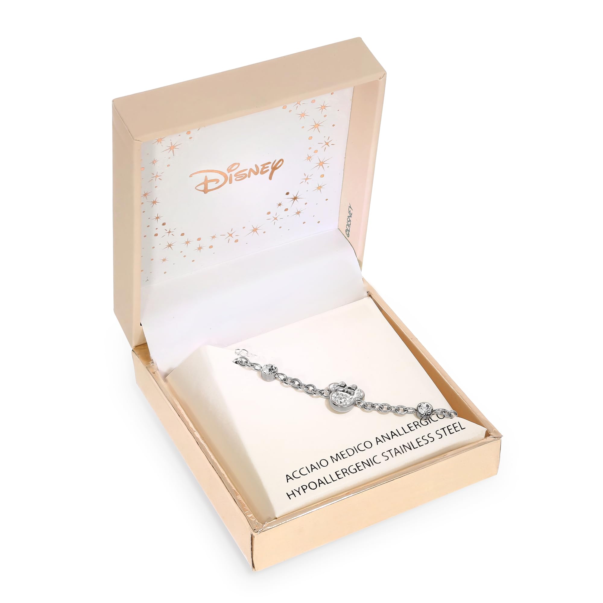 Disney Pulsera Minnie Mouse, Acero Inoxidable y Circonitas para Niñas, Largo 13-18 cm