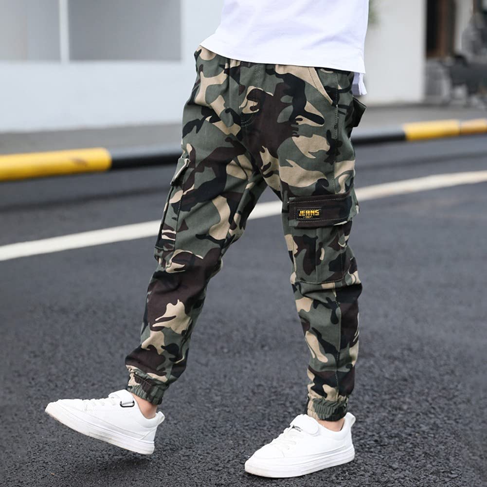 Rolanko Pantalones Cargo para Niños, Pantalones de Uniforme Escolar con Cintura Elástica para Niños de 6 a 14 Años