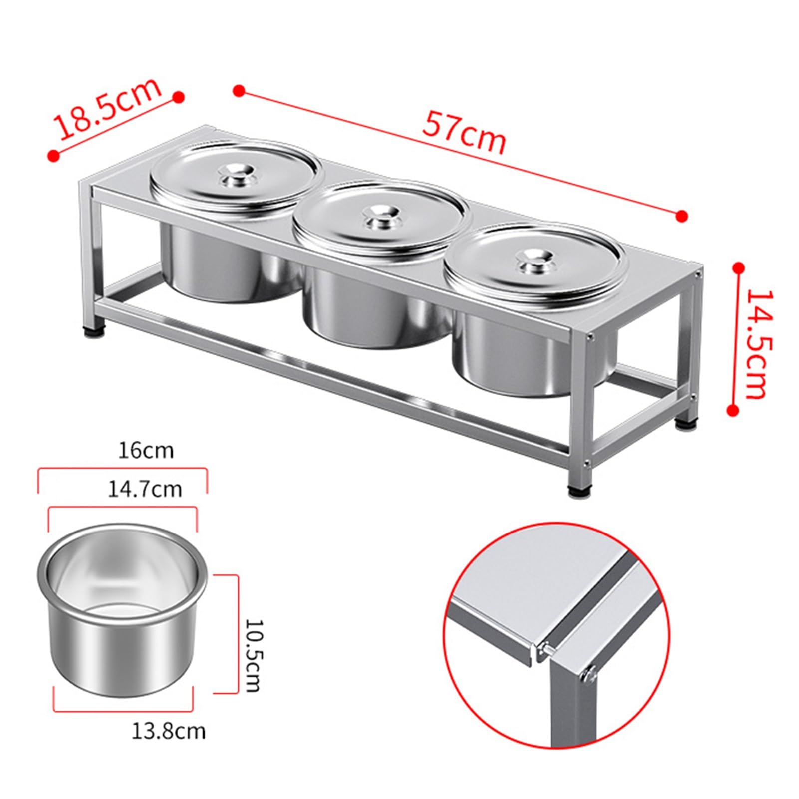 Portaspezie in acciaio inox con padelle e coperchi, set di portaspezie commerciale per buffet da cucina, dispenser per condimenti per condimenti, salsa, insalata, marmellata, ingredienti