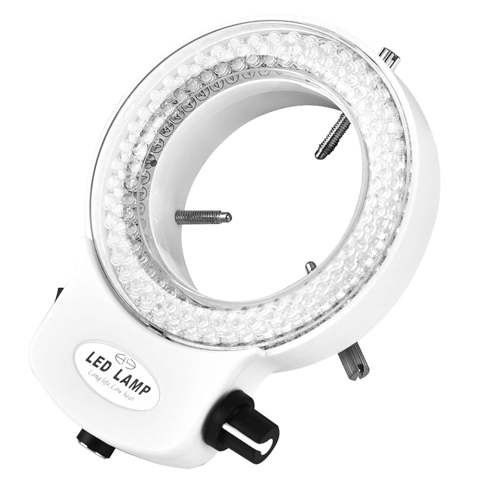 144 Microscopios de Fuente de Luz de Anillo LED Microscopios Estéreo Brillo Lámpara de Anillo Ajustable para Cámara de Microscopio Accesorios Industriales con Adaptador (White-Enchufe de la UE)