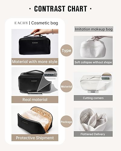 Miniatura 4 de EACHY - Bolsa de maquillaje de viaje, bolsa de cosméticos de gran capacidad para mujeres, portátil, impermeable, bolsa de aseo plana abierta,