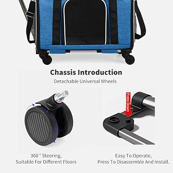 PETCUTE Large Dog Cat Carrier with Wheels,Foldable Rolling Pet Carrier for Cat Dog Under 18 lbs,Breathable Cat Carrier Travel Bag with Telescopic Handle and Mesh Pocket for Outdoor Walking Travel