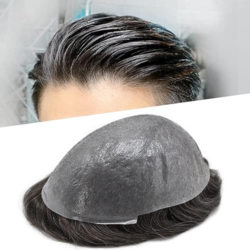 Toupee - Pieza de cabello humano real europeo para hombre con bucle en V 0002in sistema de reemplazo de cabello de piel fina línea capilar natural