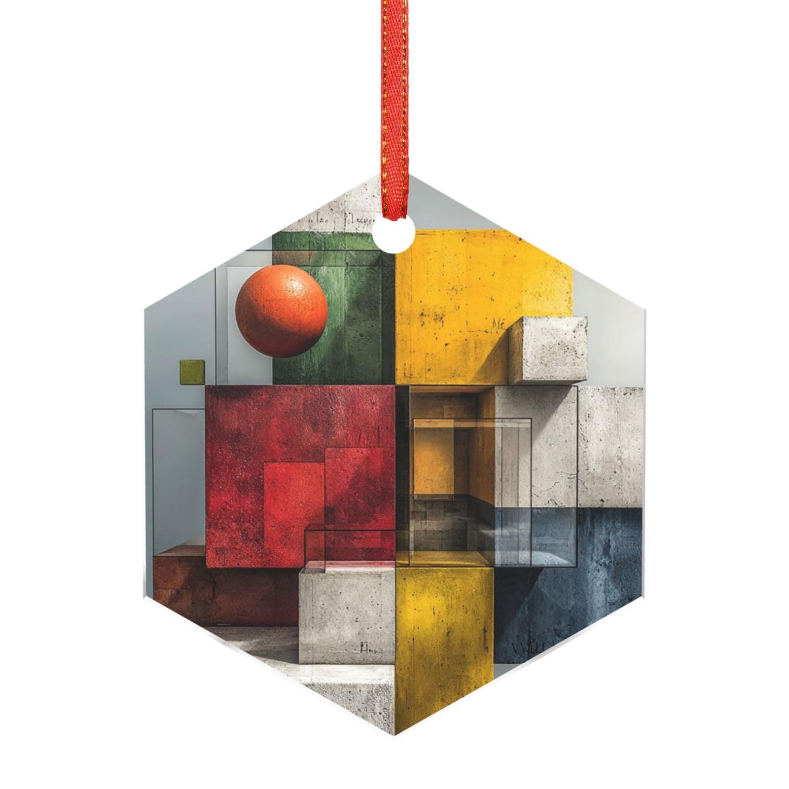 Hjkjkkj Hexagon Acrylic Ornament Christmas Tree Decoration Clear Round Pendant With Red Ribbon Geometry Christmas Ornaments Indoor Outdoor Hanging Acrylic Pendants For Xmas Party Decor