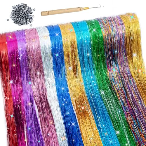 Hair Tinsel Haar-Glitzerfäden, 12 Farben 3200 Stränge Haarlametta...