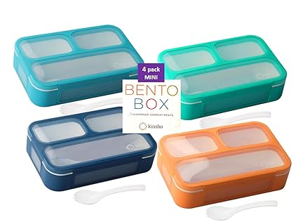 MINI Bento Lunch Boxes Snack Containers 4 pack Blue Navy Aqua Orange
