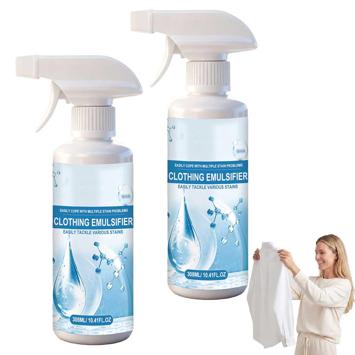 Textilemulgator,nichtionisches Wäschevorbehandlungsmittel,Fleckenentferner Kleidung,Fleckenspray,Vorwaschspray,Textilreinigungsmittel,Mehrzweck-Textilreiniger-Spray Für die Vorbehandlung Wäsche (2Stk)