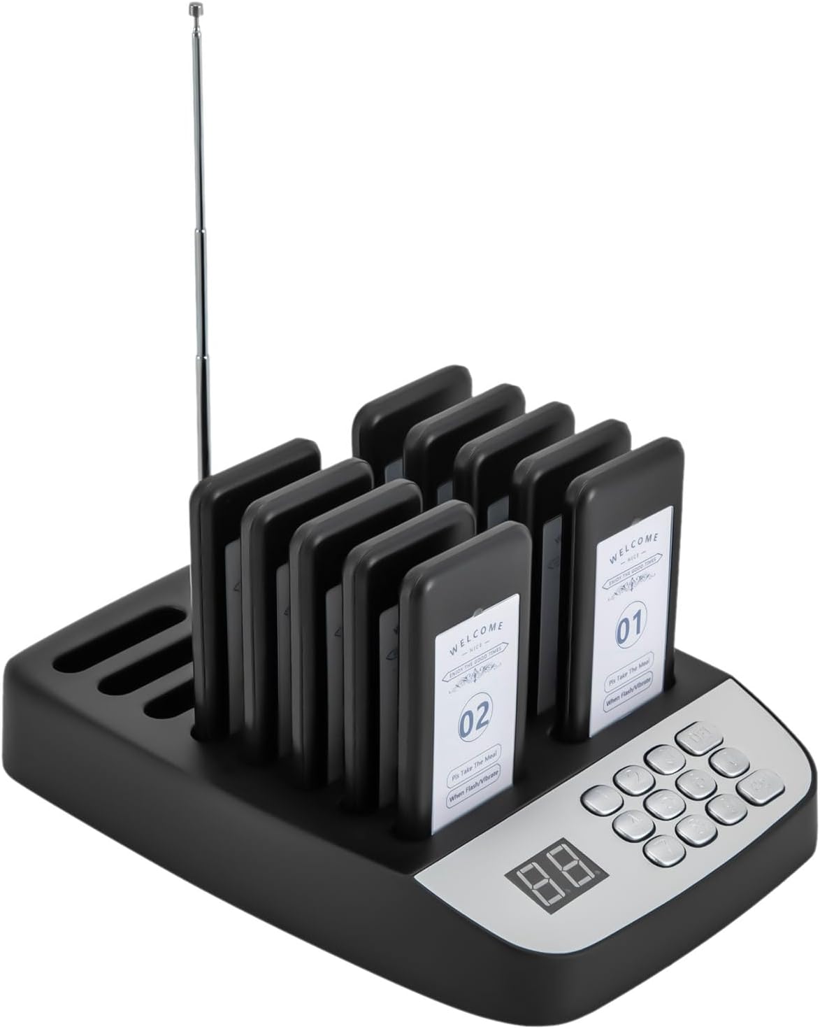 Pager System, Wireless Guest Customer Service Calling System, with 10 Coaster Pagers, Waiting Buzzers Wireless Calling System, for Kitchen, Nursery, Restaurant, Food Truck, Factory, Church