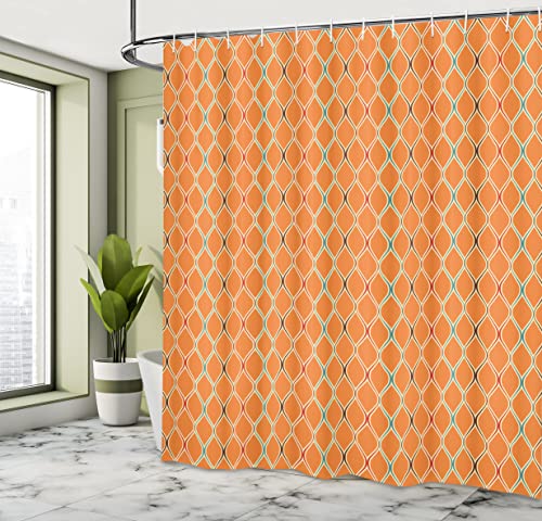 ABAKUHAUS Orange Shower Curtain, Vibrant Old Fashion Trippy with Unusual Shapes in Earthen Toned Display - Image 4