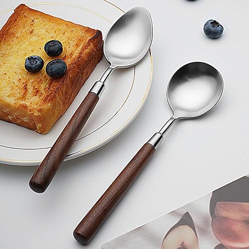 Miniatura 5 de Juego de cubiertos para 6, 24 piezas de cubiertos de acero inoxidable con mango de madera, incluye cuchillo para carne, tenedor y cuchara, juego de