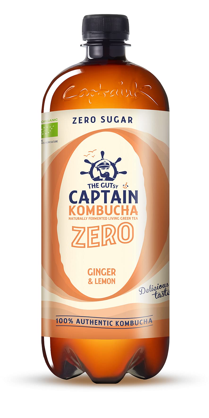 Captain Kombucha ZERO - Zero Sugar, Zero Calories - Bebida Probiótica Naturalmente Fermentada, Sin Pasteurizar, Vegan - 1 x 1000ml (Ginger Lemon)