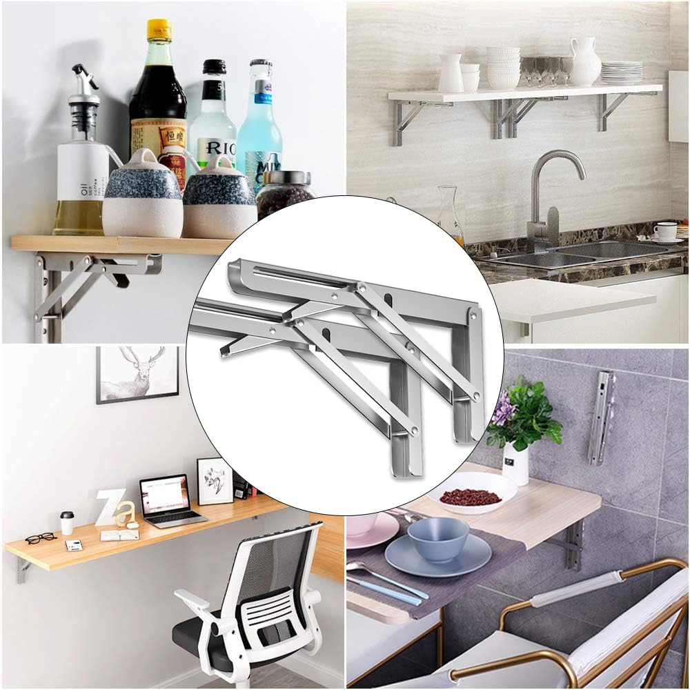 2 Staffe Pieghevoli Per Mensole - Reggimensola A Muro Con Carico 50kg, Design Nero 300mm