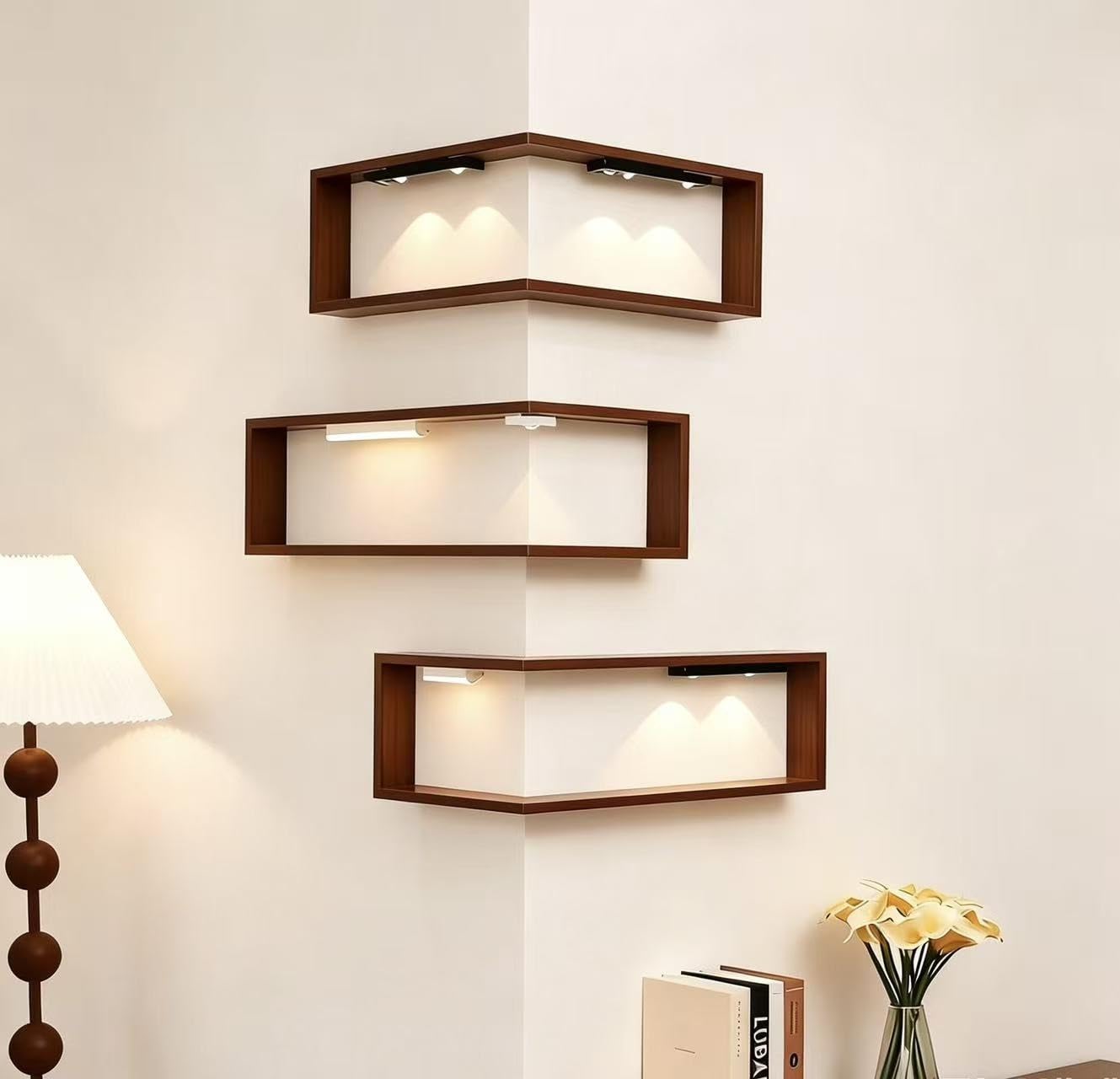 Estante esquinero inteligente LED, soporte de pared para dormitorio y zonas de lectura