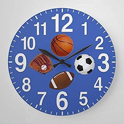 Reloj de pared con temática deportiva, reloj de madera para niños, 12 relojes silenciosos de cuarzo sin tictac, funciona con pilas, para sala de
