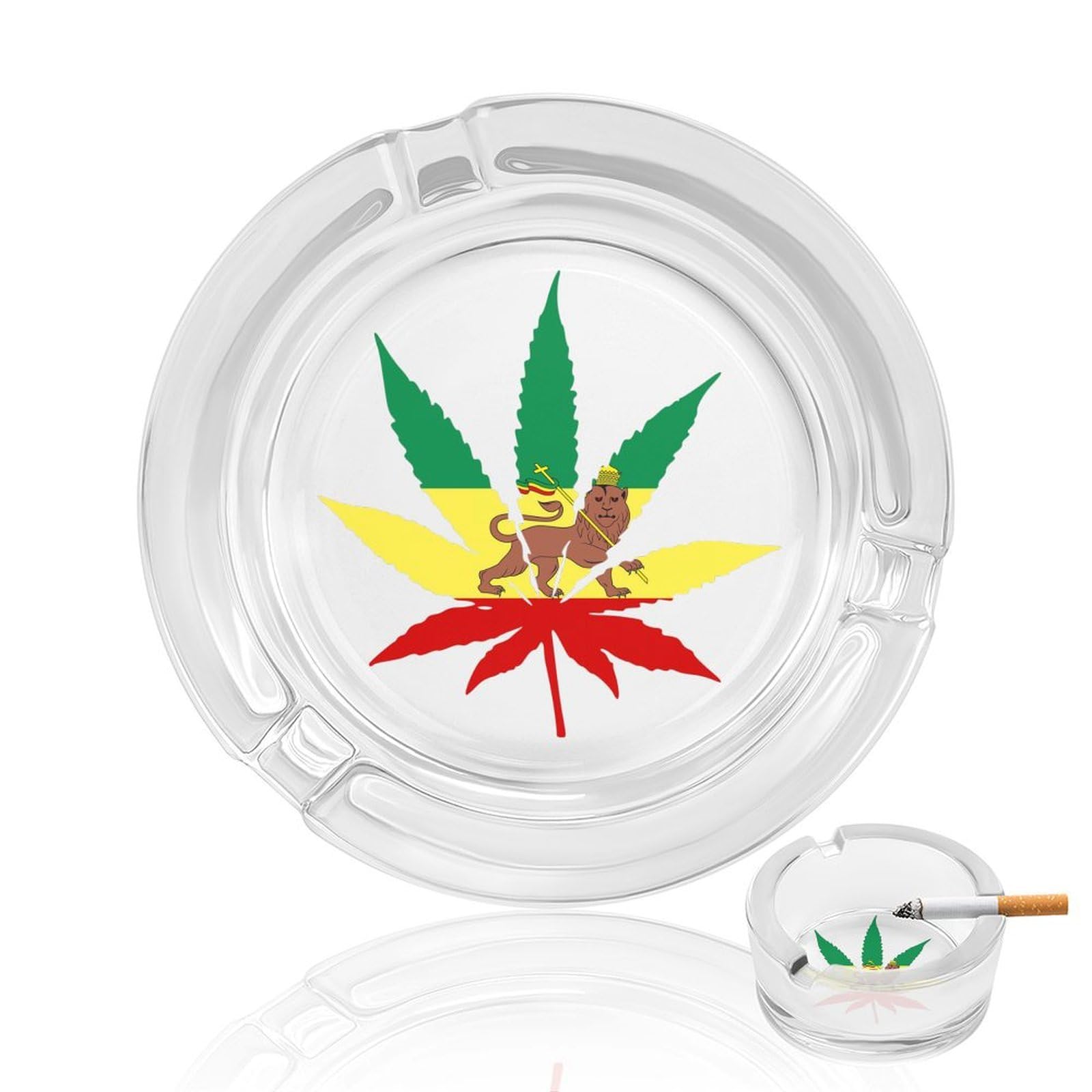 Nclqvjxzkhw Style Jamaica Weed Rasta Lion Leaf Glass Ashtray Round Ash Tray Smoking Trays For Home Garden Outdoor