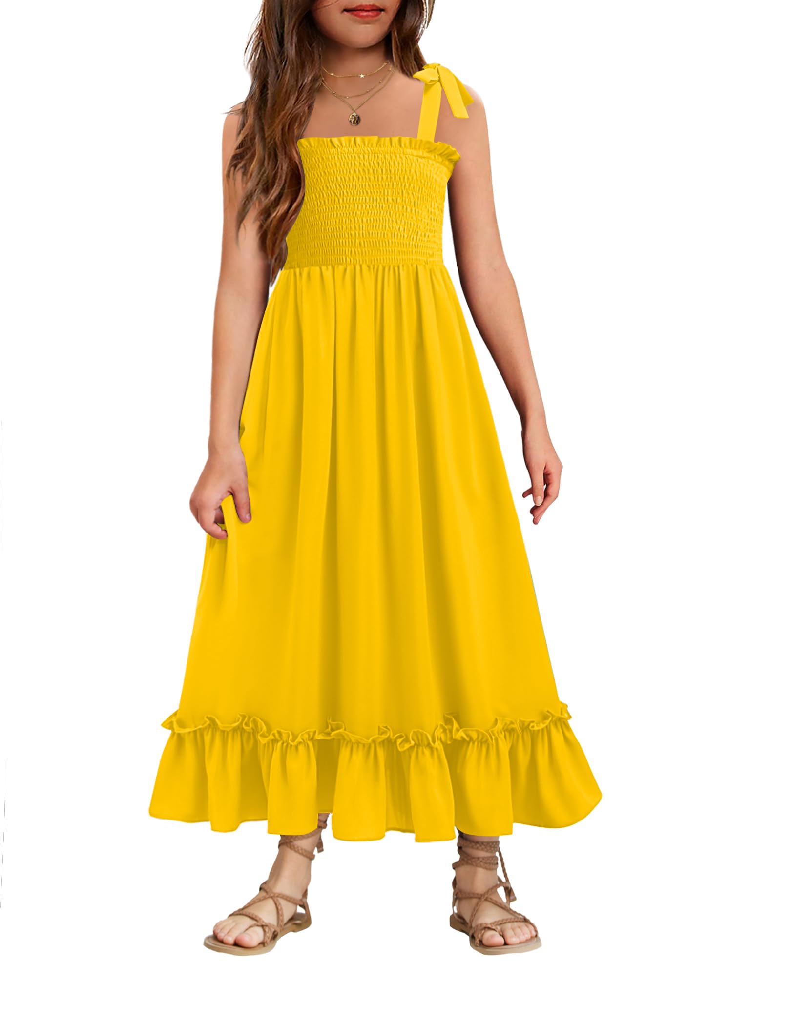 Arshiner Girls Summer Dress Boho Beach Casual Smocked Maxi Dresses