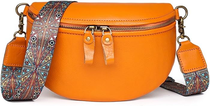 Fashion Woman Fanny Pack Purse Leather Chest Pack Waist Bags Lady Shoulder Crossbody Bag Color Orange, Size 1