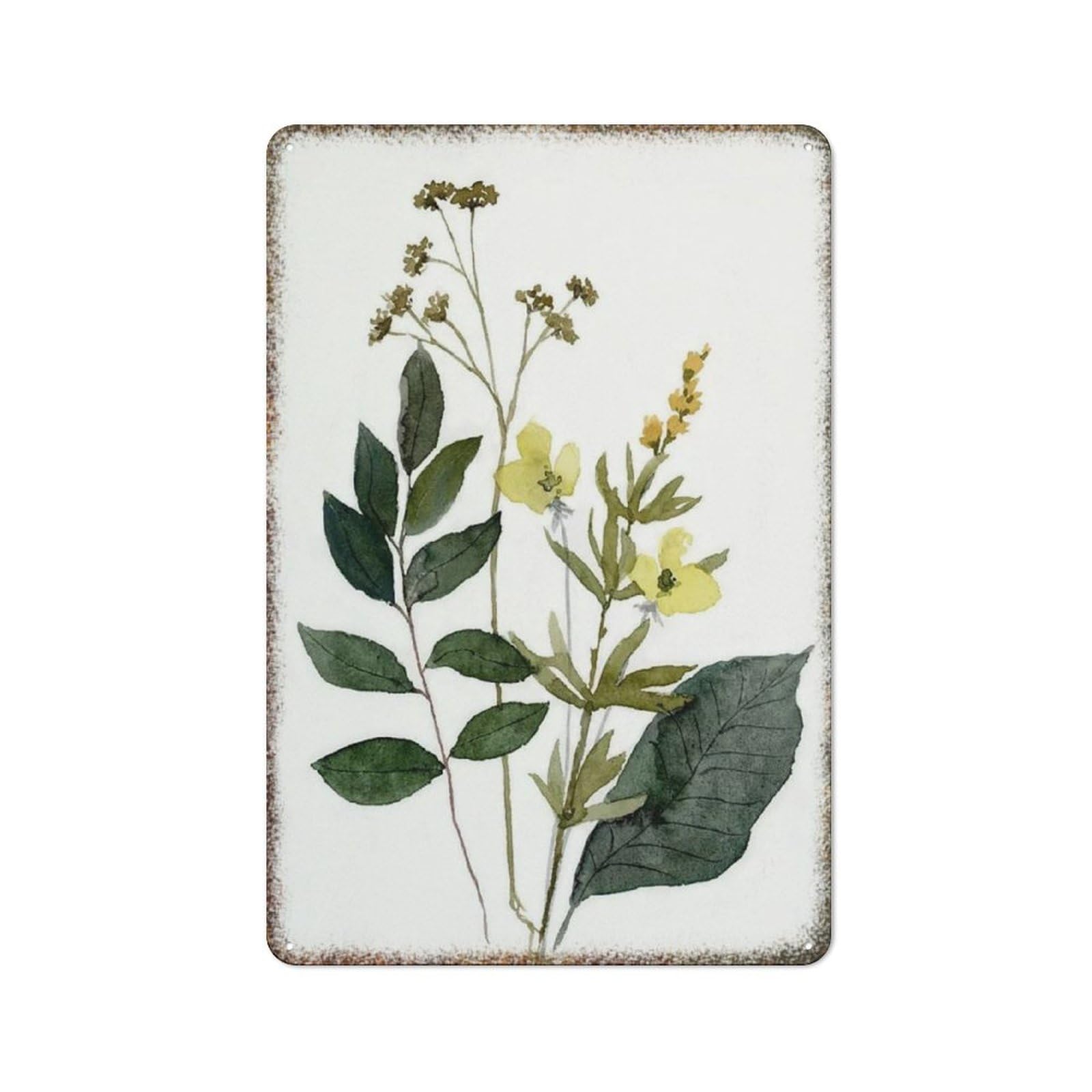 Watercolor Yellow Green Flower Home Cafe Wall Decor Art 8x12 inch