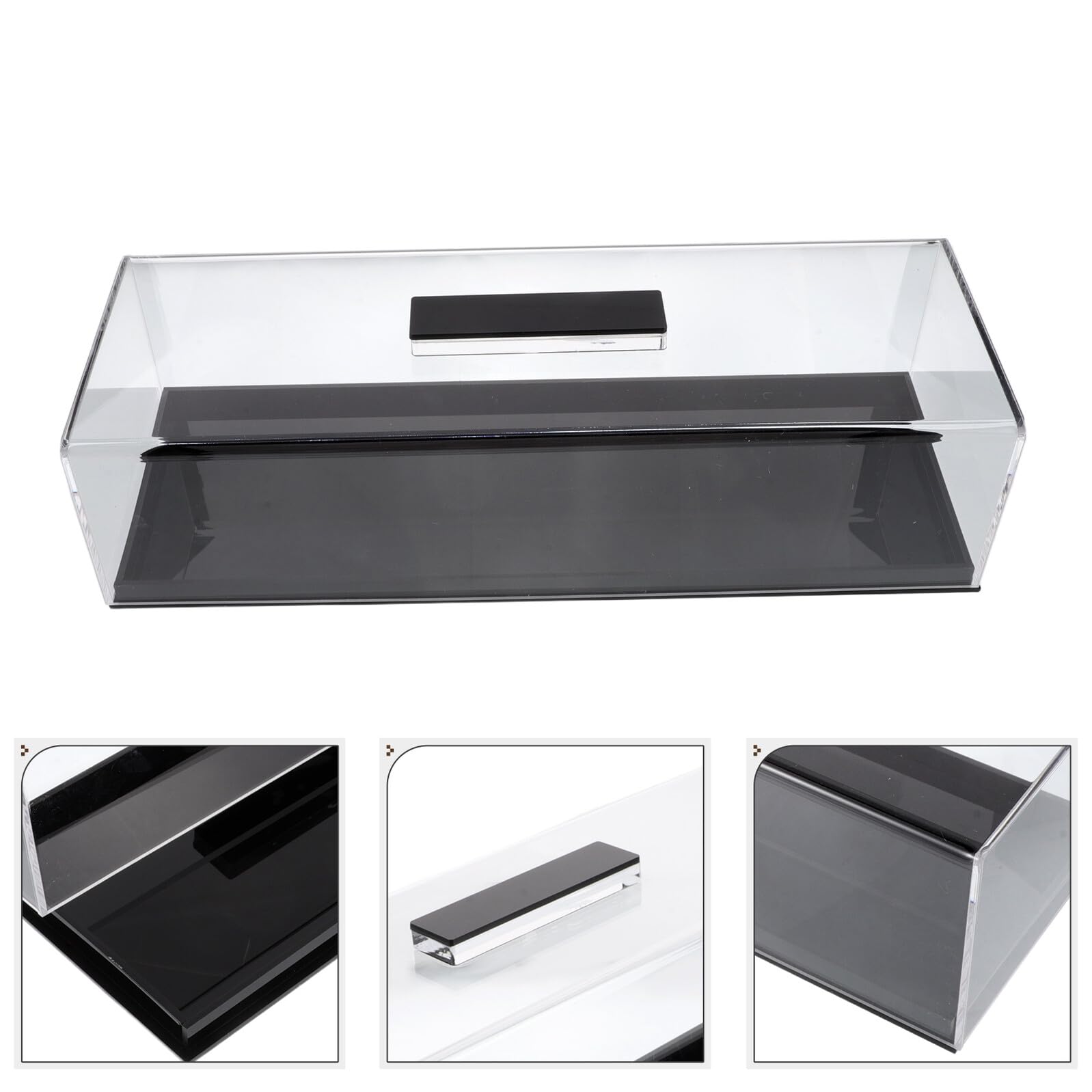 Soporte Rectangular para Pasteles con Tapa Transparente Bandeja Acrílica Multifuncional para Postres y Pan Base Negra Exhibidor Portátil para Cocina y Repostería