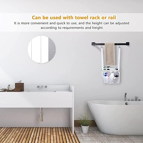 Miniatura 2 de Organizador de malla colgante para ducha con ganchos, cestas de baño con 4 bolsillos para dormitorios universitarios, gimnasio, natación y viajes