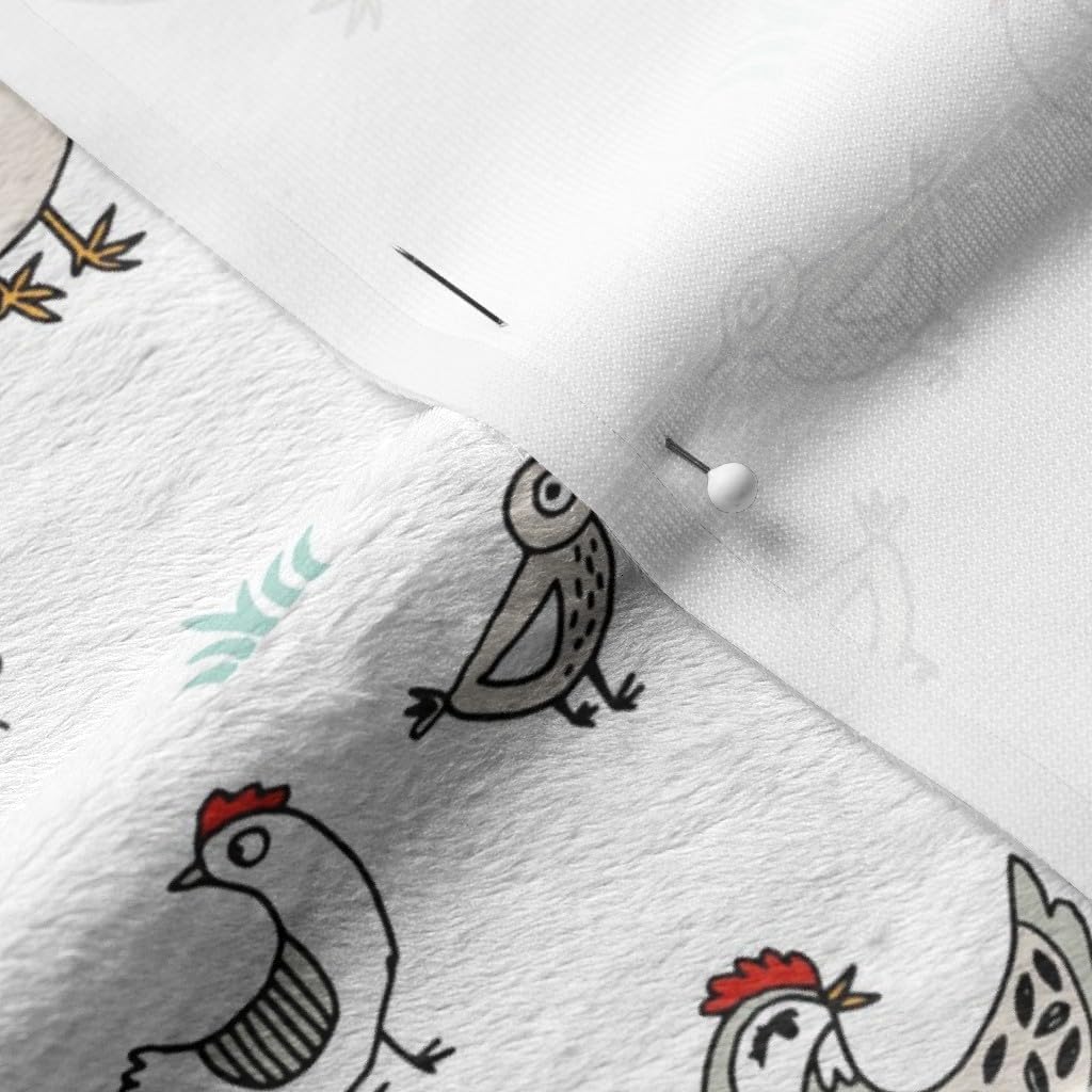 Spoonflower Fabric - Chickens Farmyard Chicken Bird Farm Birds Rooster Printed on Minky Fabric by The Yard - Sewing Baby Blankets Quilt Backing Plush