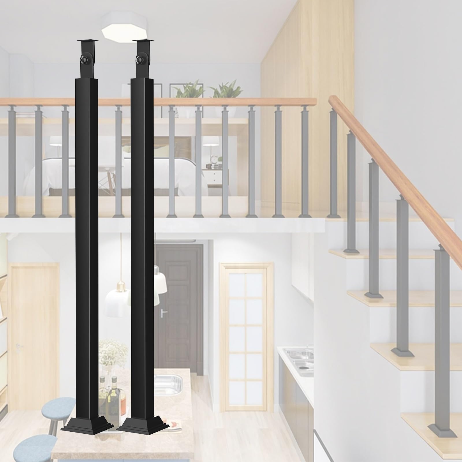 Poteau de rampe d'escalier en acier noir design moderne lot de 2 balustres carrés de 105 cm
