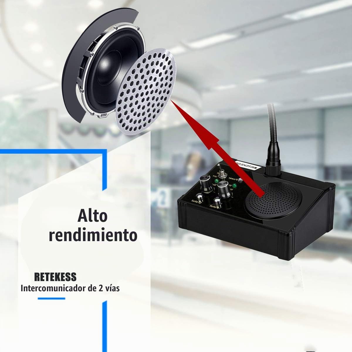 Retekess TW106 Altavoz de Ventana, Sistema de Intercomunicación de Mostrador, Intercomunicador de Ventana de 2 Vías para Escuela, Ventanilla de Boletos, Consultorio Médico, Clínica, Banco | Intercomunicador de Ventana de 2 Vías para Escuela, Ventanilla de