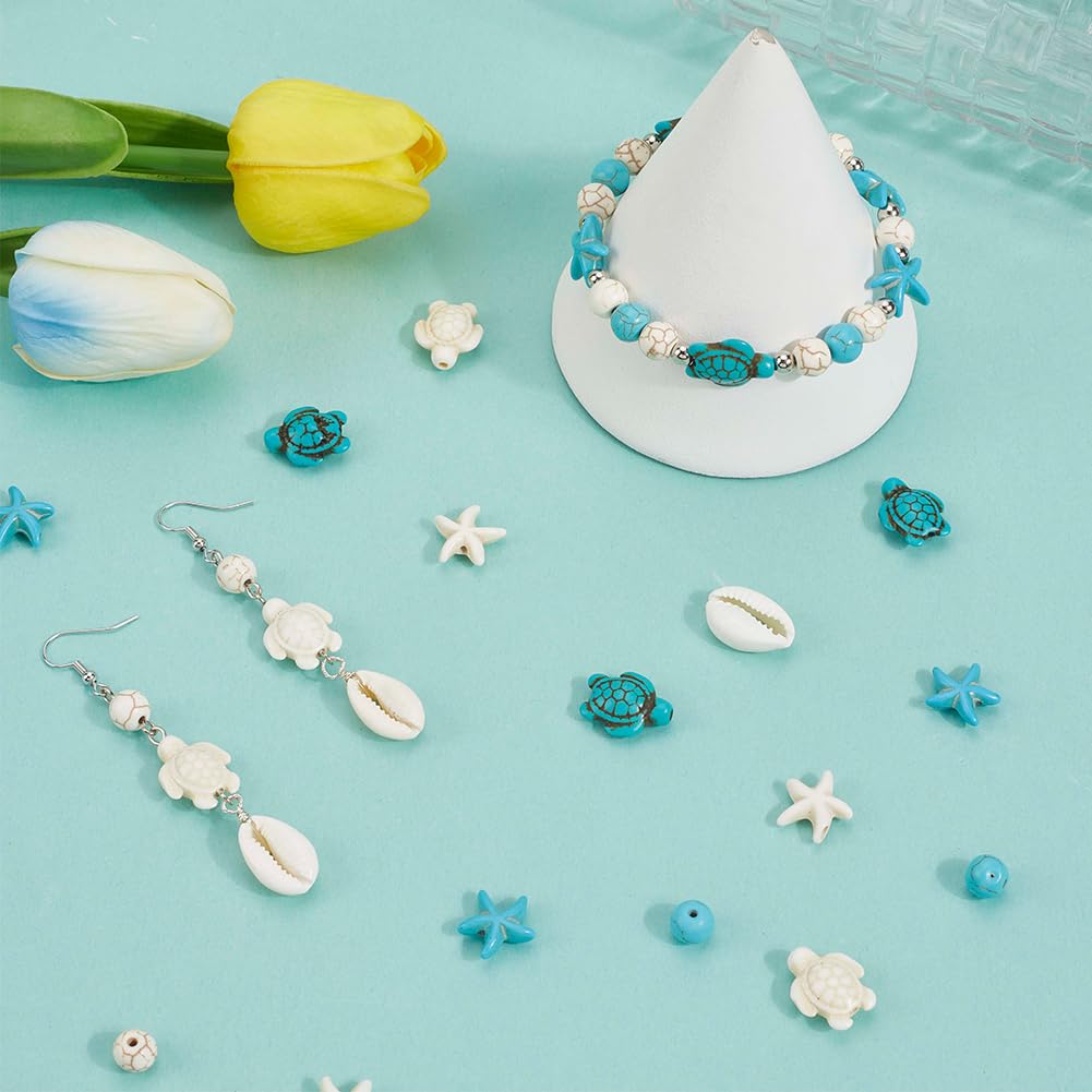 SUNNYCLUE 1 Box 200pcs Summer Bead Kit Stone Turtle Beads Synthetic Magnesite Howlite Sea Marine Animal Hawaii Lucky Starfish Shell Round Loose Spacers for Jewellery Making Kits Bracelet Necklaces DIY - Image 3