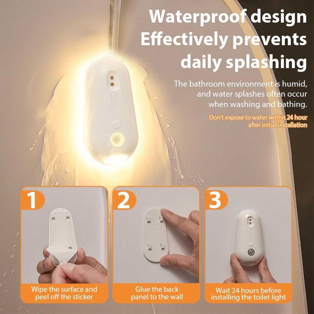 HOTUT Toilet Bowl Night Light, Motion Activated Toilet Night Light, Warm White, USB Chargeable Bowl Seat Lamp - Image 3