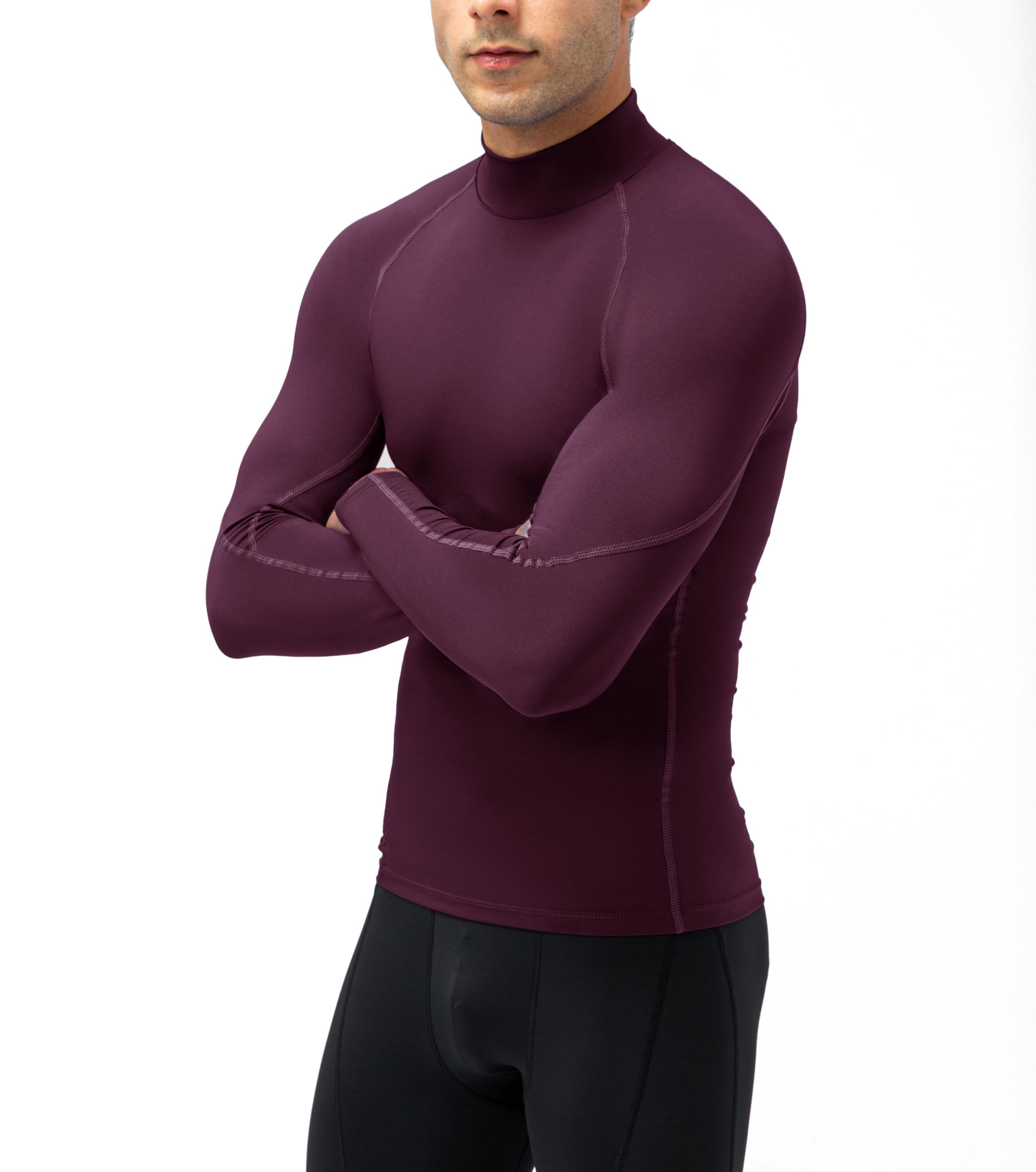 Camisetas de compresión para hombre, de manga larga, para entrenamiento, gimnasio, deportes activos, capas base, Vino 4