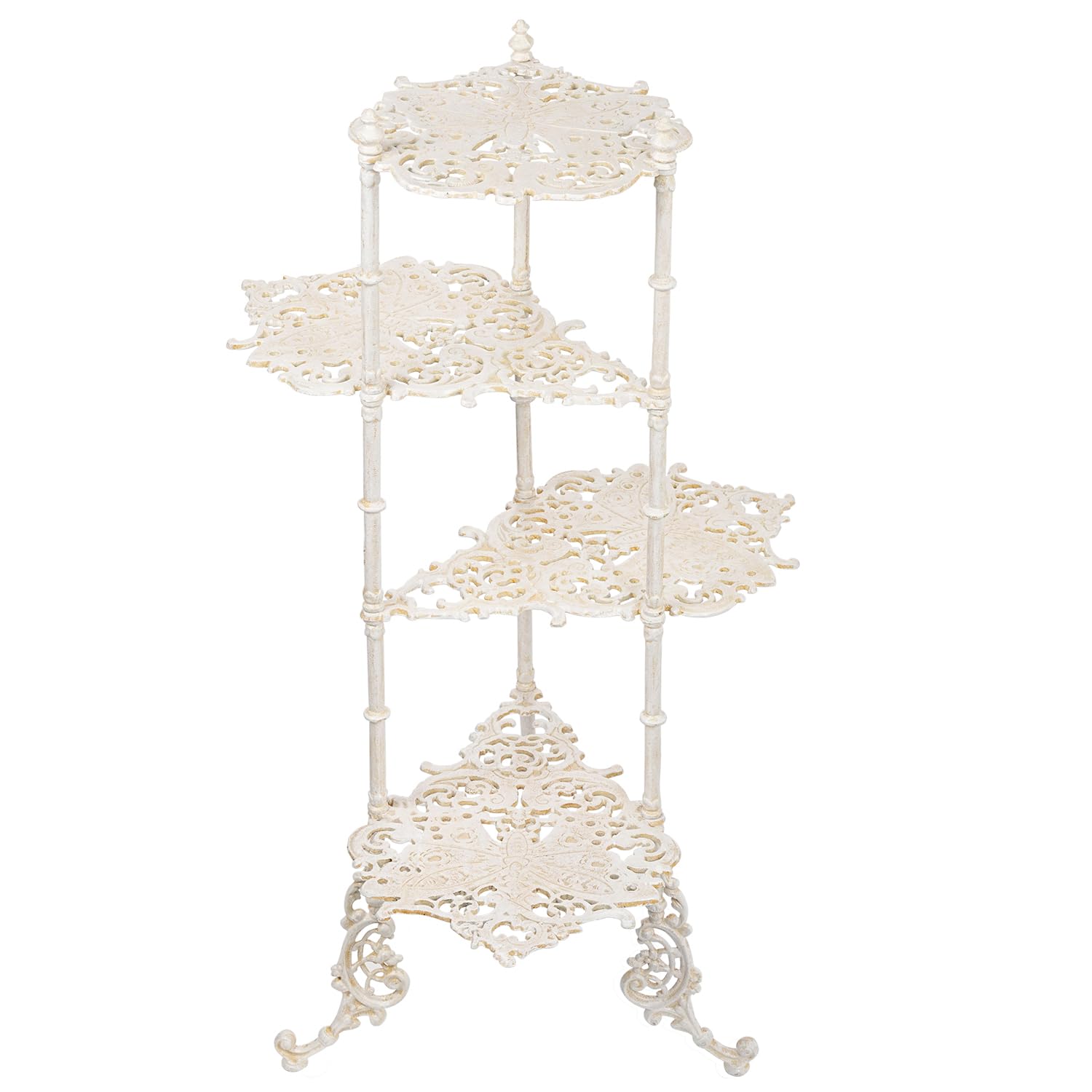Sungmor Vintage Cast Iron 4-Tier Plant Stand, Elegant Butterfly & Floral Design with Antique White Finish, 36 Inch Tall Rustic Flower Pot Holder, Heavy Duty Metal Display Shelf for Indoor and Outdoor