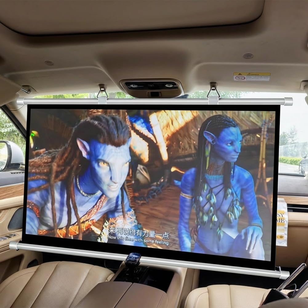 Projektor-Leinwand klein für Auto, 40 Zoll 16:9, 4K HD, tragbare Projektionsleinwand für Auto, manuelles Herunterziehen und Aufrollen Mini-Bildschirme, einziehbare kleine Projektor-Leinwände für Auto
