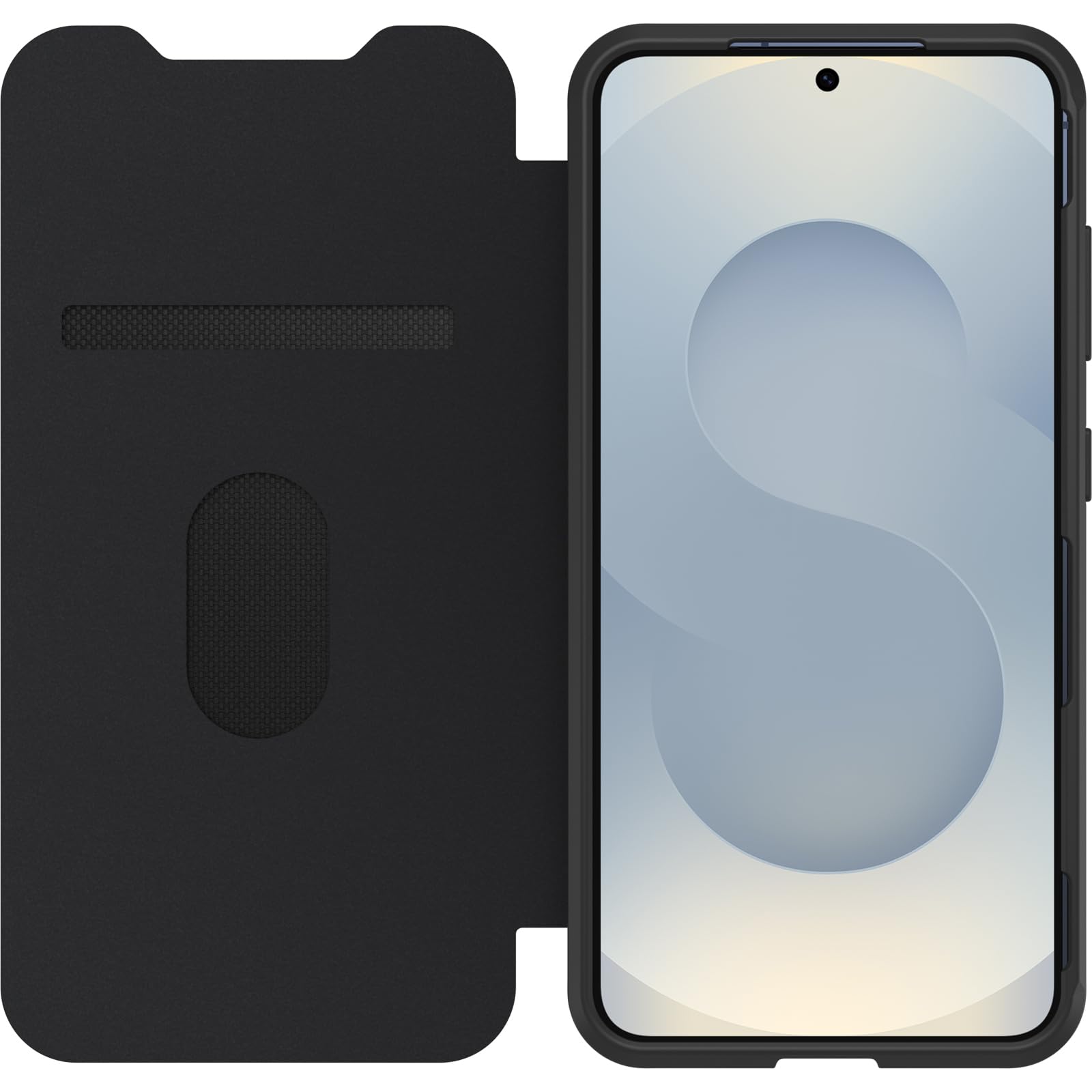 OtterBox Cover React Series Folio per Samsung Galaxy S25, resistente a shock e cadute, slot carte di credito, testata a norme MIL STD 810G, Trasparente/Nero