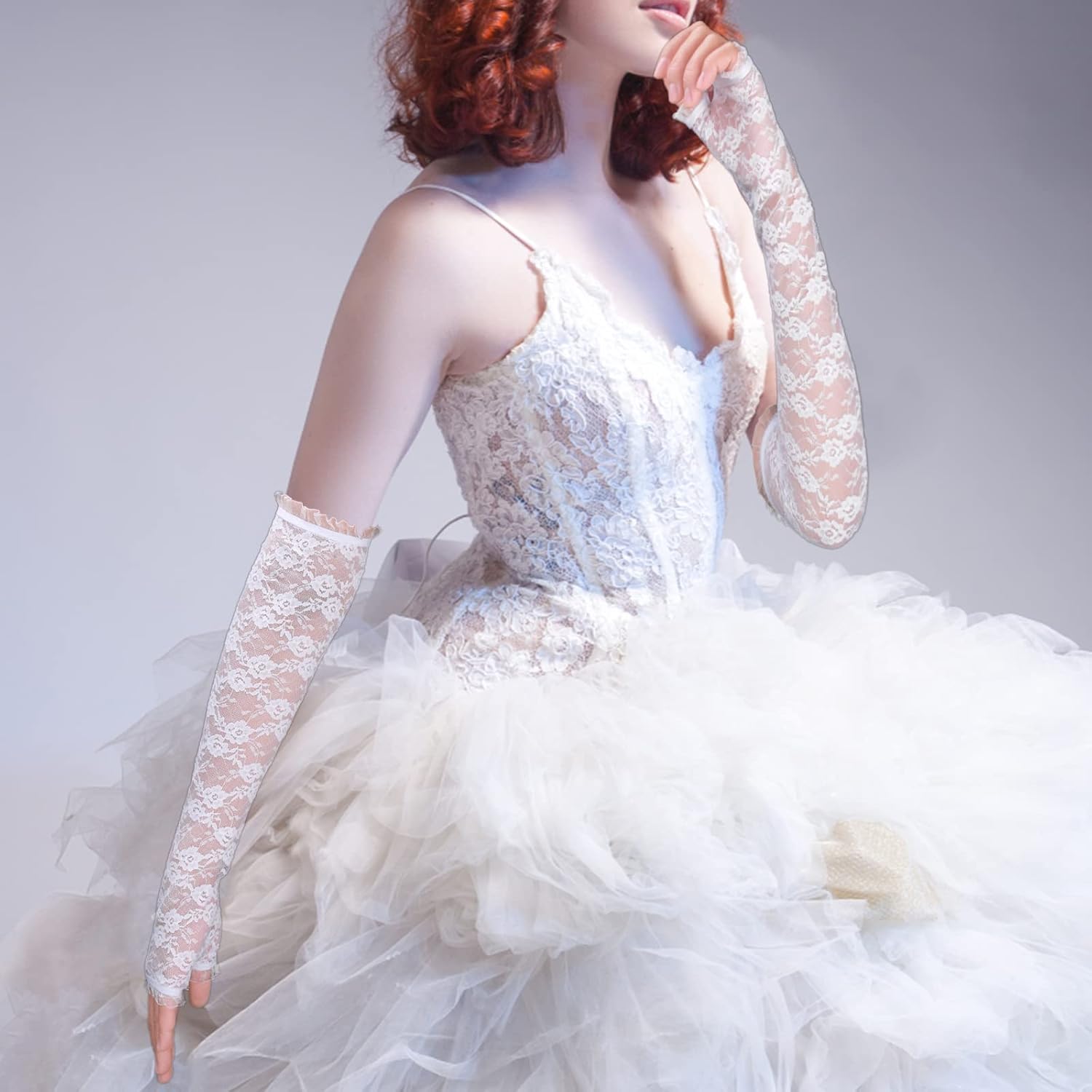 Yolev Women's Long Lace Fingerless Gloves Bridal Elbow Length Gloves Long Lace Floral Gloves for Wedding Opera Tea Party - Image 5