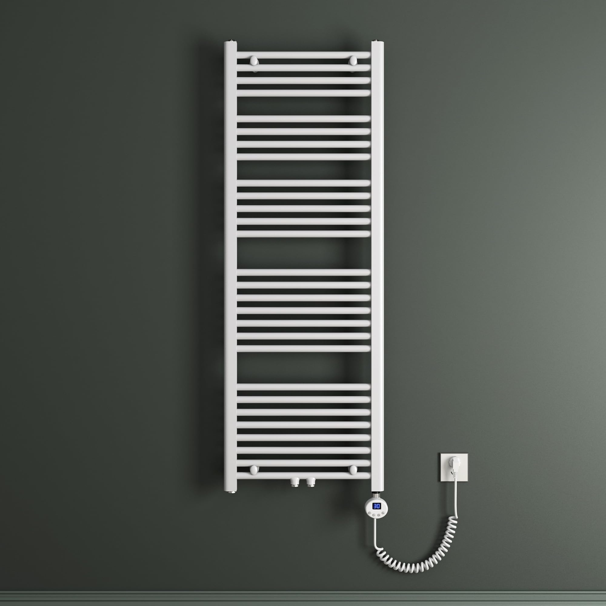 Mai & Mai Radiatore Piatto 140x50cm con Elemento Riscaldante 800W, Radiatore Scaldasalviette Termoarredo da Bagno Riscaldamento Elettrico o da Acqua Calda RHE in Acciaio, Bianco