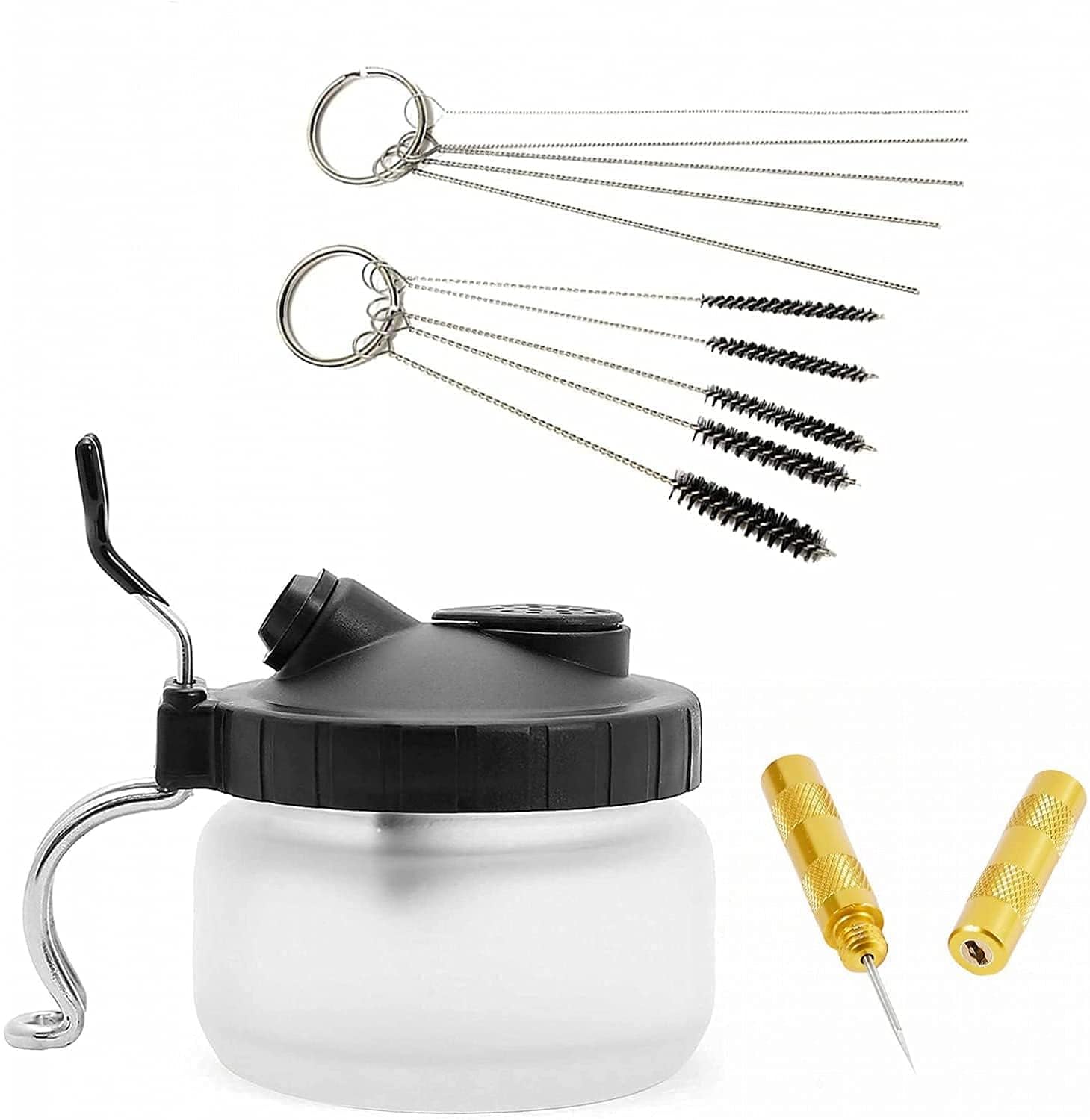 Abest Silver & Black, Silver, Gold, White & Silver 4 Set Airbrush Spray Gun Wash Cleaning Tools Needle Nozzle Brush Glass Cleaning Pot Holder
