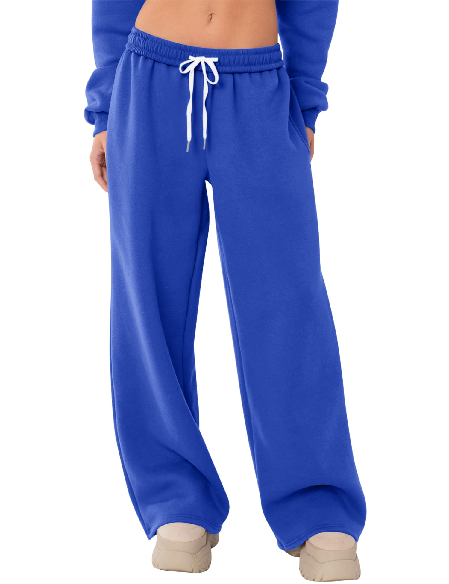 Kistore Fleece Jogginghose Damen Weites Bein Sporthose mit Tasche XS-XL | Baggy Jogginghose Damen,Freizeithose Damen,Low Waist,Elastischer Bund,Zugband,Seitentaschen