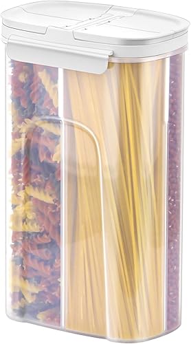 Poeland Tarros de almacenamiento con partición incorporada4 compartimentos para fideos de pasta espagueti, cereales, color blanco