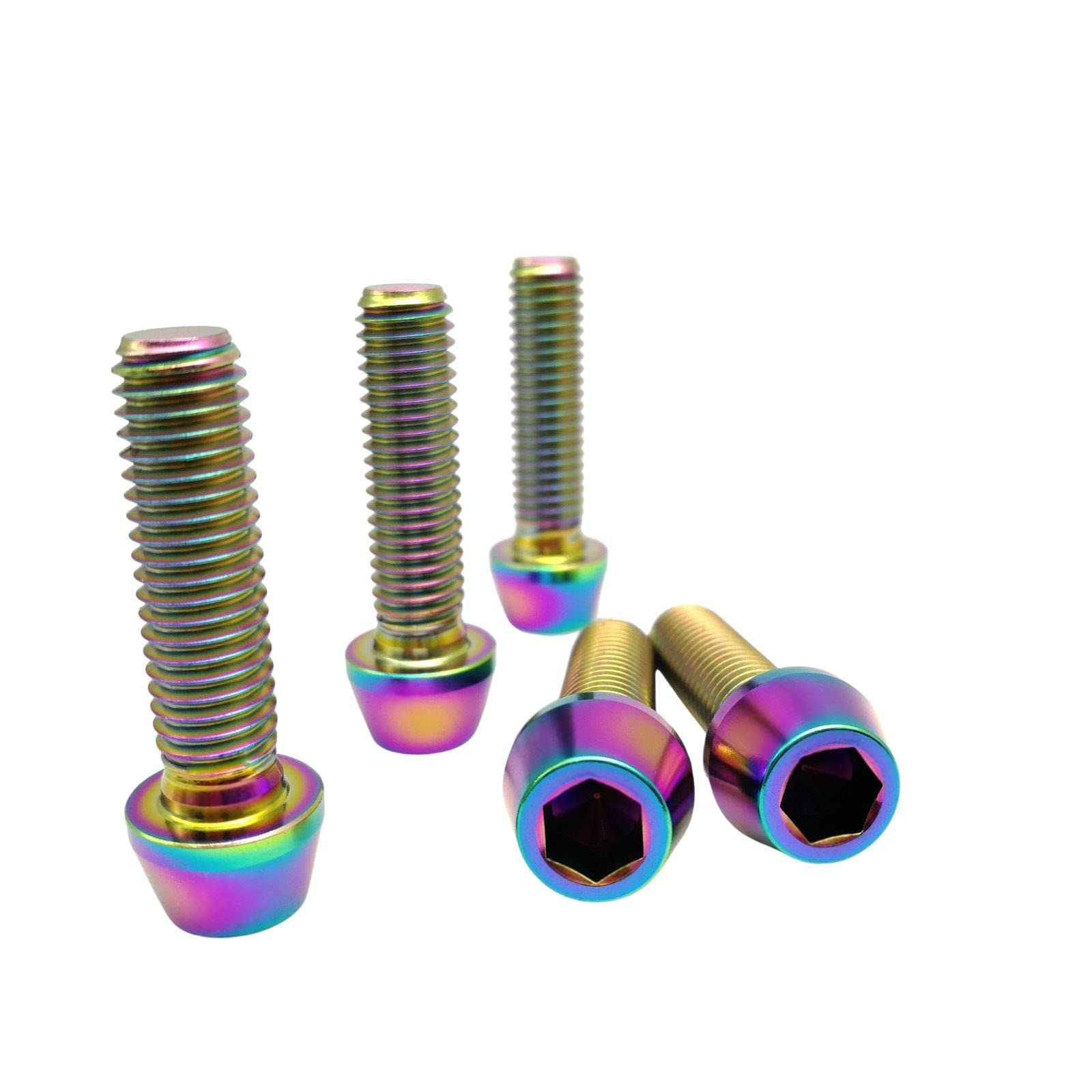 RISON-Titanium Bici Stelo Bulloni in Titanio M6x1.0x15mm, 5pcs Viti per Attacco Manubrio Bicicletta, Vite a Testa Conica Viti Fisse per Stelo Bici, Vite di Fermo Vite per Gambo per MTB/Bici da Strada
