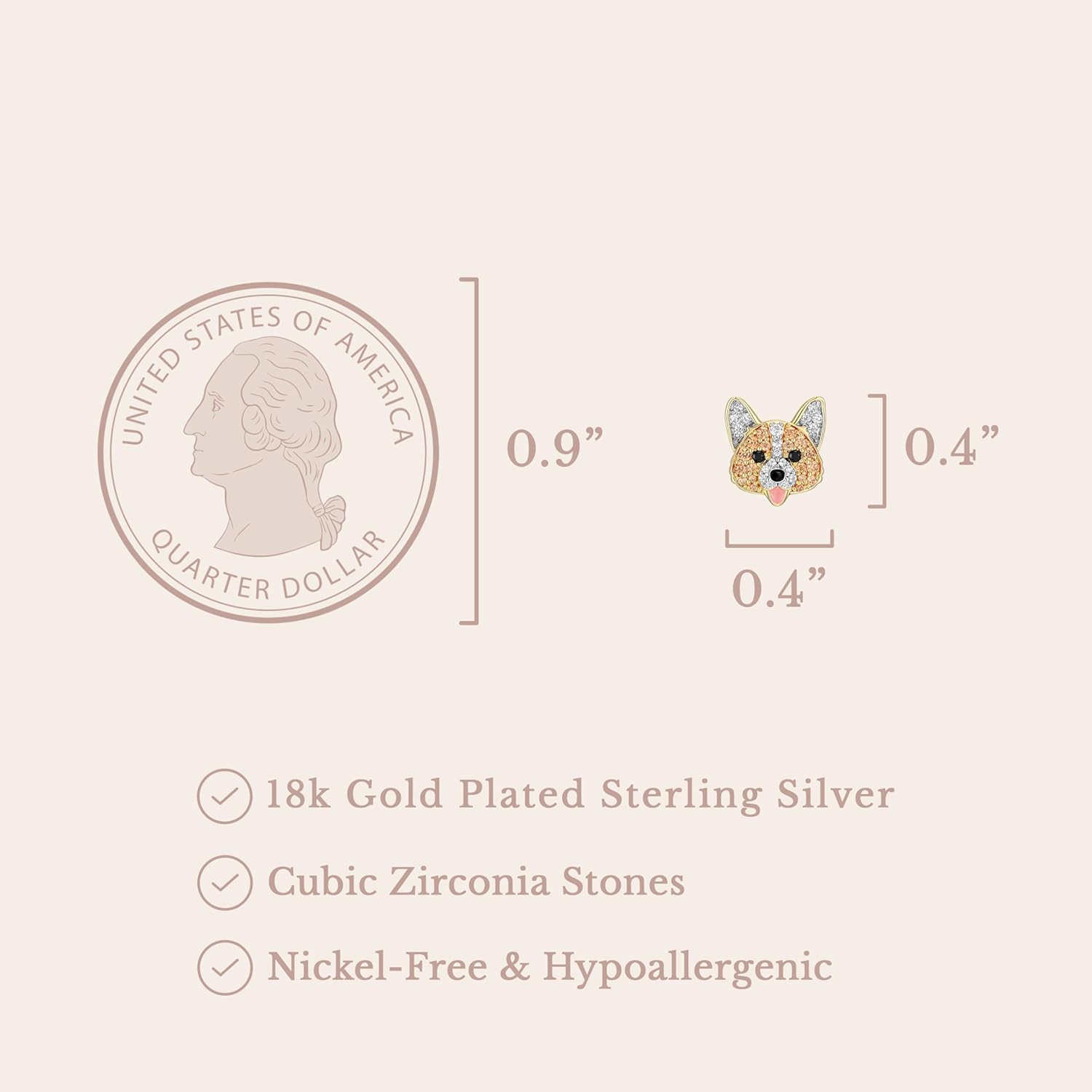 SCAMPER & CO Dog Breed Cubic Zirconia Puppy Design Stud Earrings for Women - Genuine Gemstone Sterling Silver Earrings, Premium Real 18K Yellow Gold or Gunmetal Plating Jewelry Gift for Dog Lovers