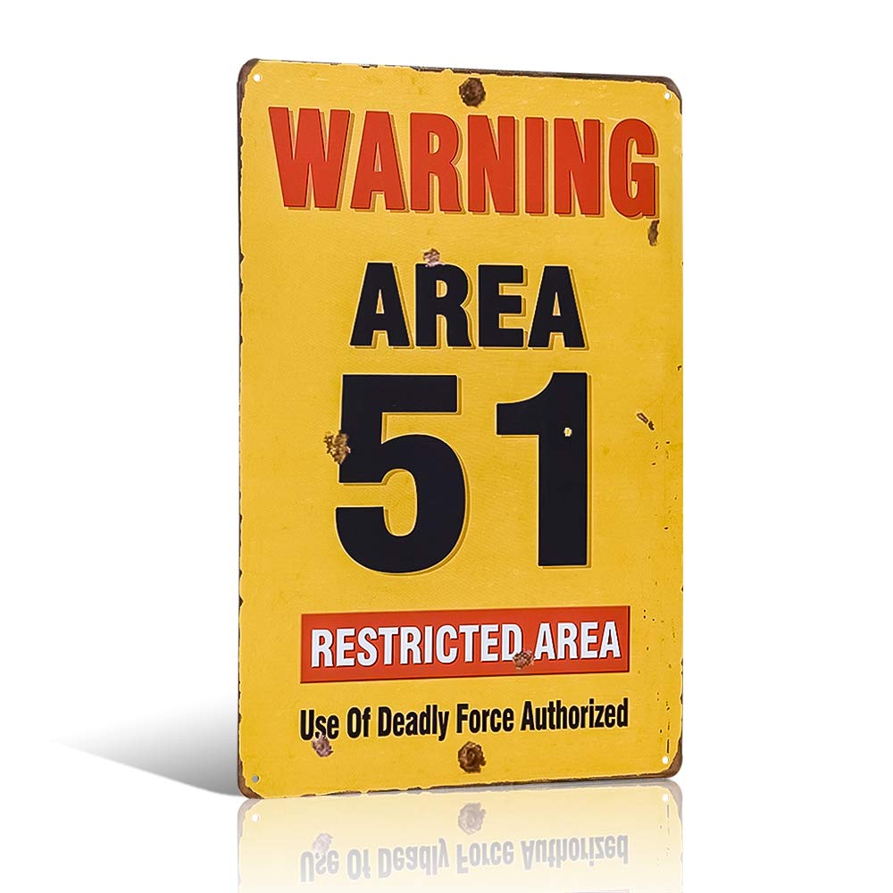 Area 51 Aged Warning Safety Sign Vintage Look Metal Plaque, shed garage man cave