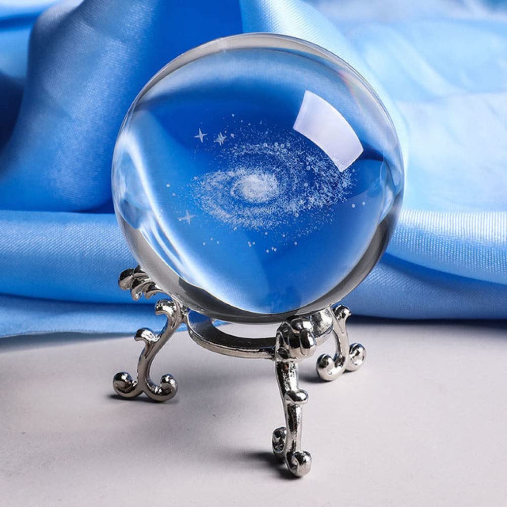 60/70/80MM średnica Globe Galaxy miniatury kryształowa kula 3d grawerowane szkło kwarcowe kula kula akcesoria do dekoracji domu, ze srebrną podstawą, 80mm